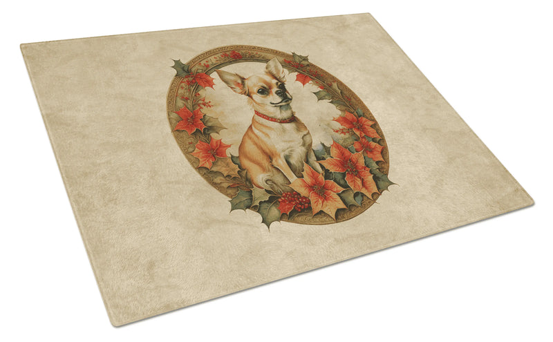 Chihuahua Christmas Flowers Glass Cutting Board Caroline's Treasures