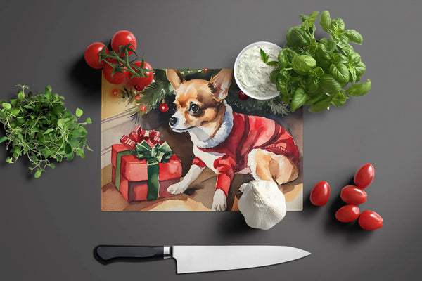 Chihuahua Cozy Christmas Glass Cutting Board Caroline's Treasures