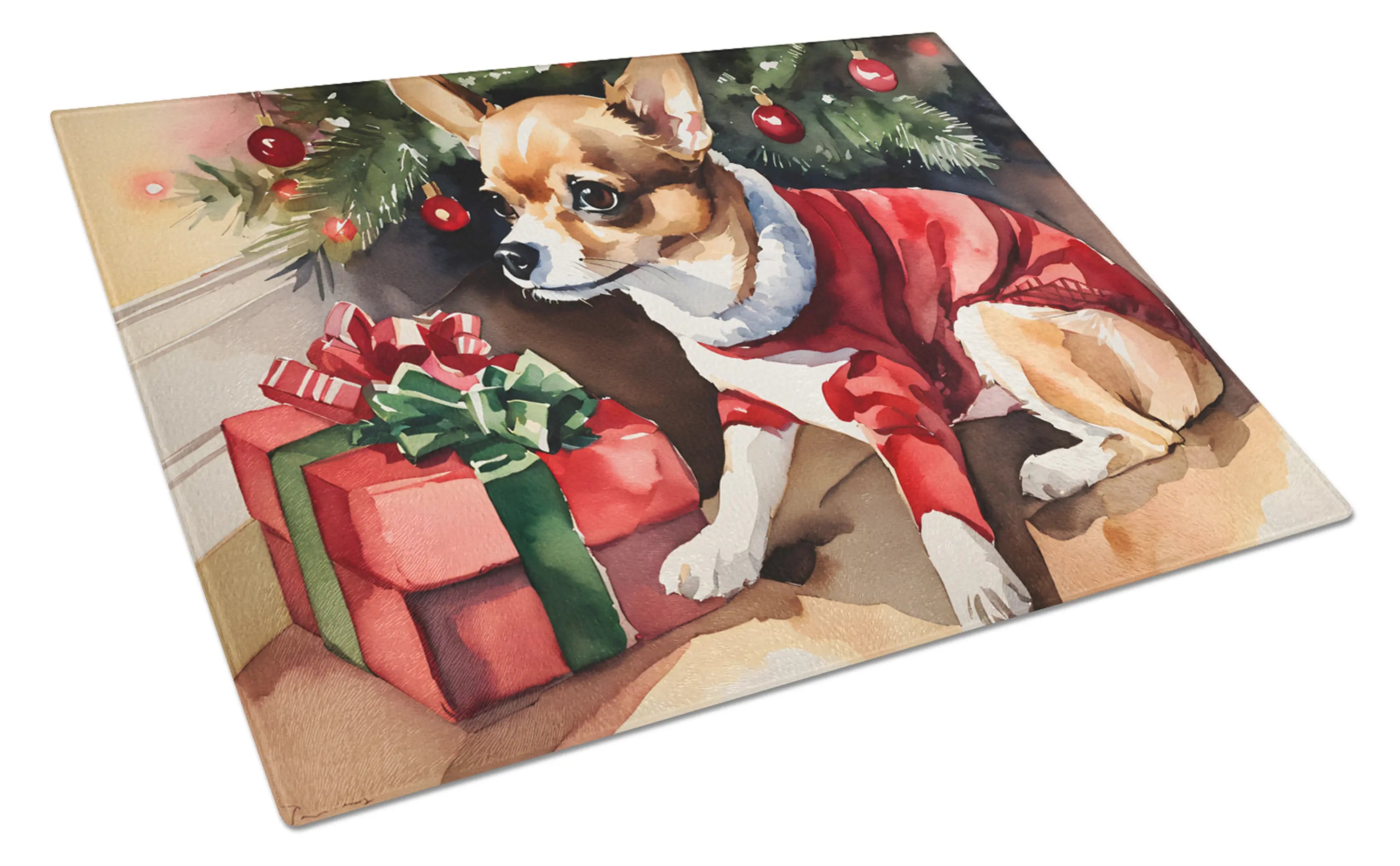 Chihuahua Cozy Christmas Glass Cutting Board Caroline's Treasures