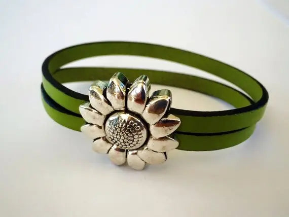 Children's Flower Leather Bracelet (Silver or Brass) MacKenzie Rose Designs