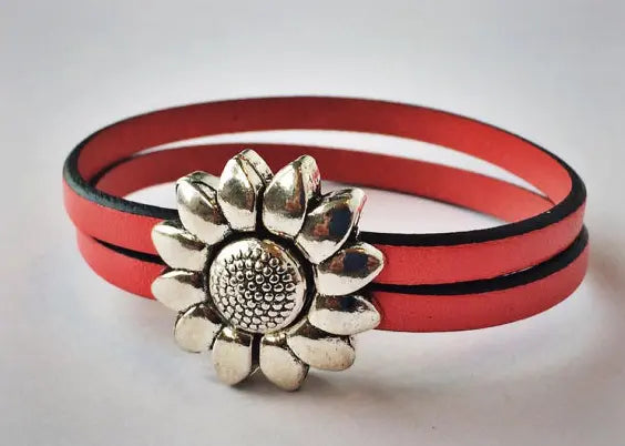 Children's Flower Leather Bracelet (Silver or Brass) MacKenzie Rose Designs
