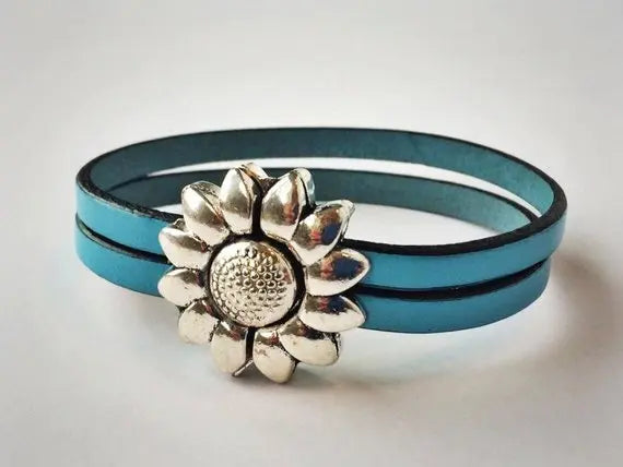 Children's Flower Leather Bracelet (Silver or Brass) MacKenzie Rose Designs