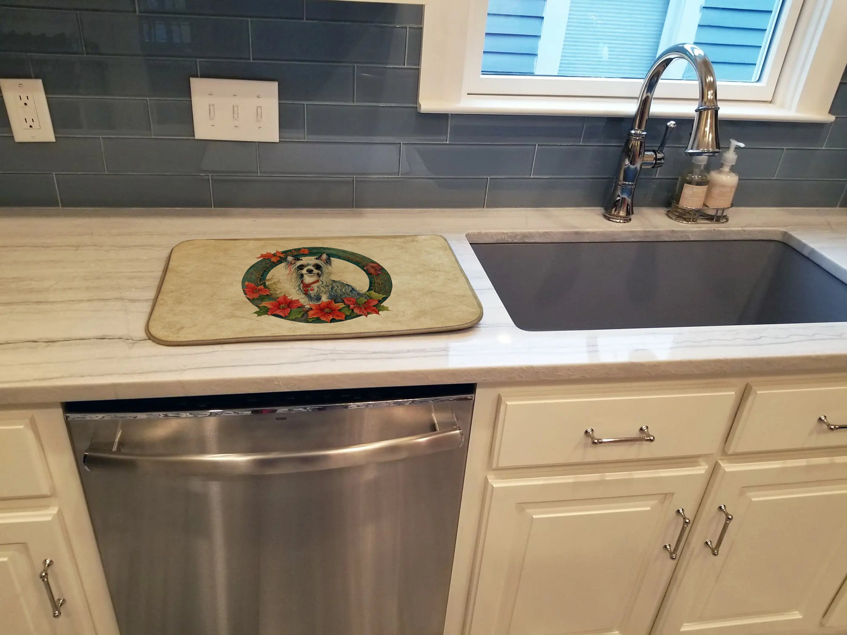 Chinese Crested Christmas Flowers Dish Drying Mat Caroline's Treasures