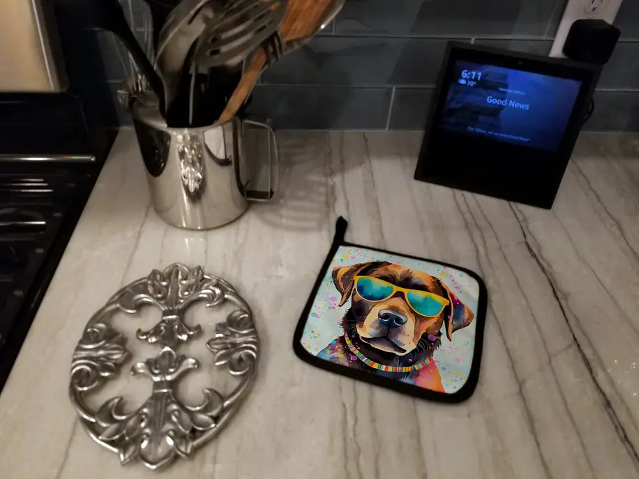 Chocolate Labrador Hippie Dawg Pair of Pot Holders Caroline's Treasures