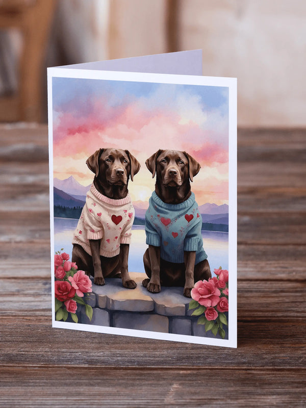 Chocolate Labrador Retriever Two Hearts Greeting Cards Pack of 8 Caroline's Treasures