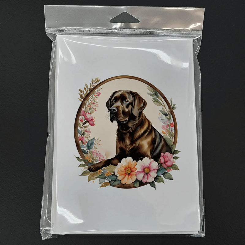 Chocolate Labrador Retriever and Flowers Greeting Cards Pack of 8 Caroline's Treasures