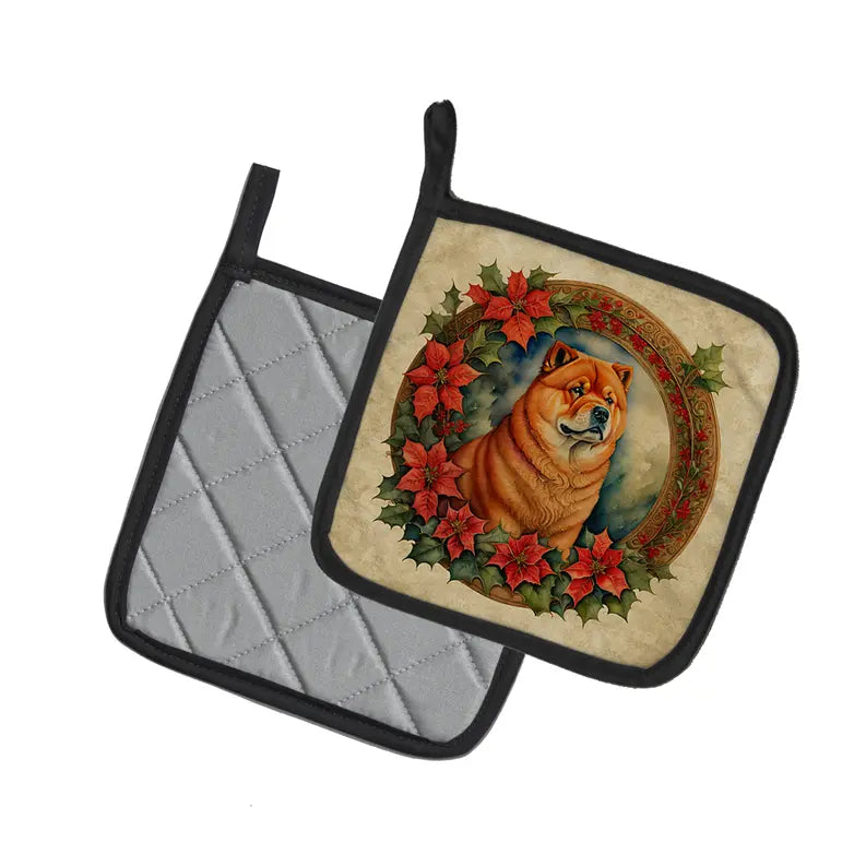 Chow Chow Christmas Flowers Pair of Pot Holders Caroline's Treasures