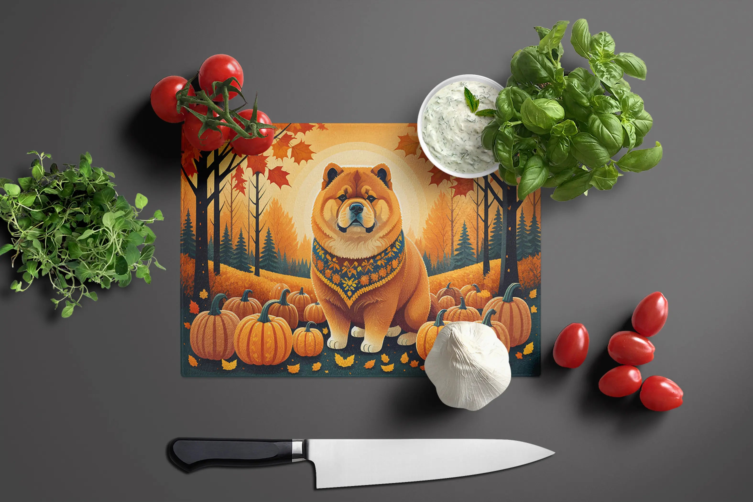 Chow Chow Fall Glass Cutting Board Caroline's Treasures