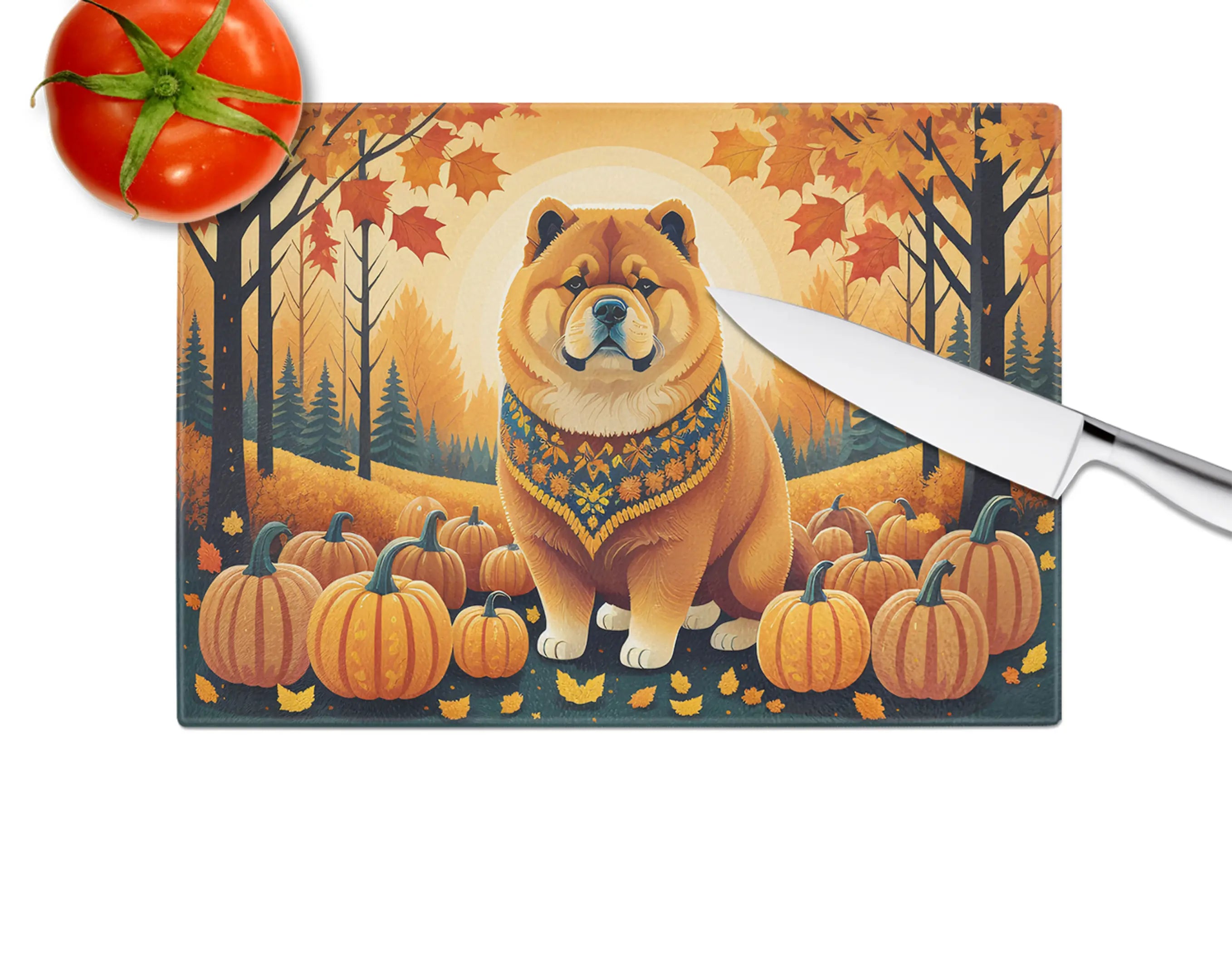 Chow Chow Fall Glass Cutting Board Caroline's Treasures