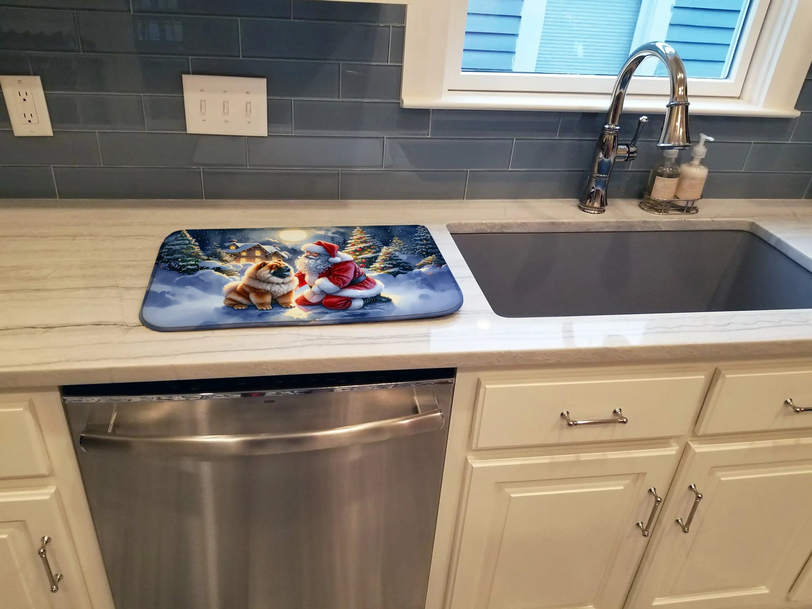 Chow Chow and Santa Claus Dish Drying Mat Caroline's Treasures