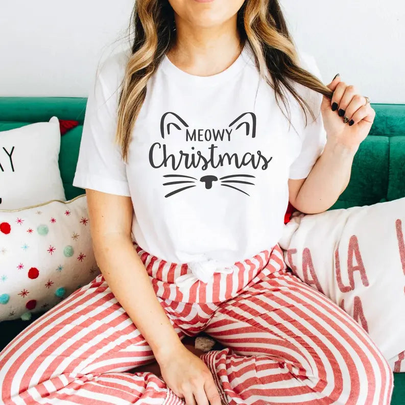 Christmas Shirt | Meowy Christmas Cat Lover shirt Stiles Tee