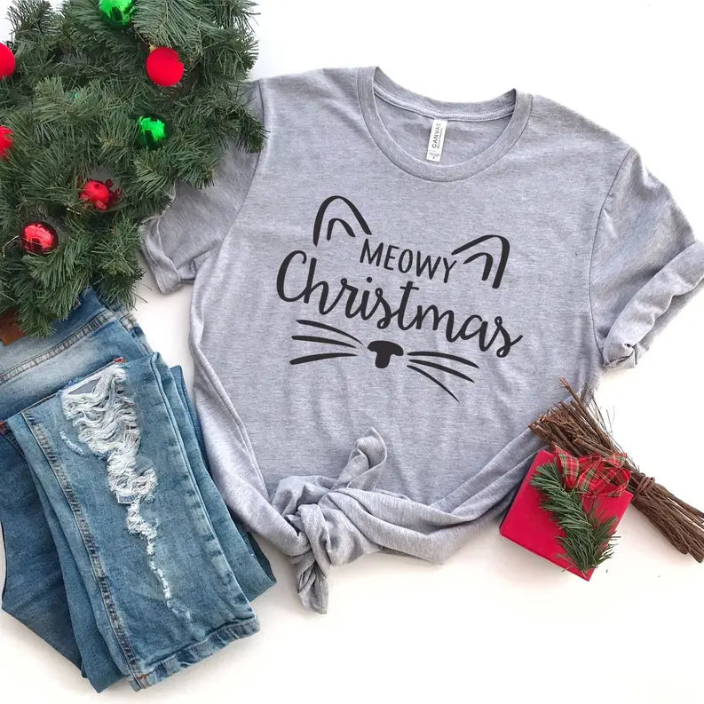 Christmas Shirt | Meowy Christmas Cat Lover shirt Stiles Tee