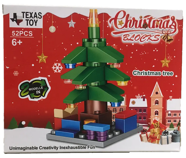 Colorful 52-piece Christmas tree building blocks set for kids, featuring a festive design and seasonal elements.