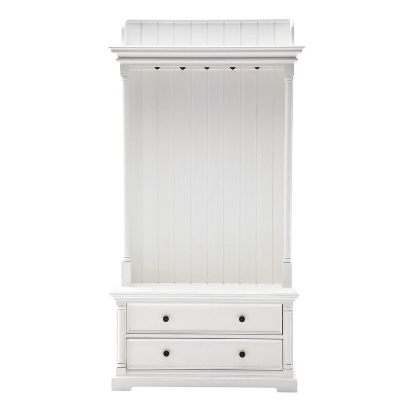 Classic White Hall Tree Coat Rack with Drawers Homeroots Organization