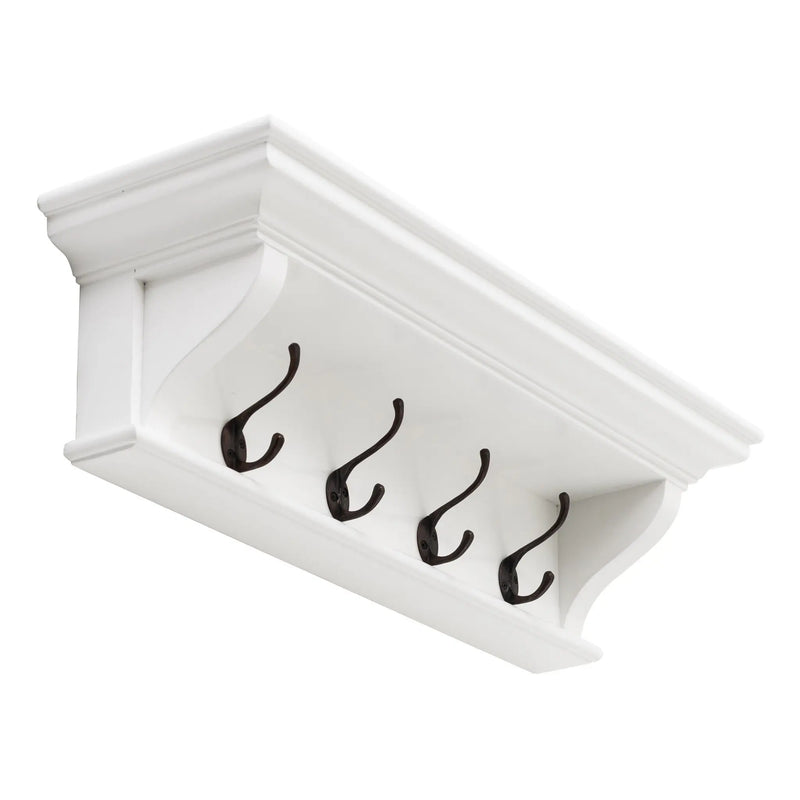 Classic White Wood Wide Four Hook Hanging Coat Rack Homeroots Organization