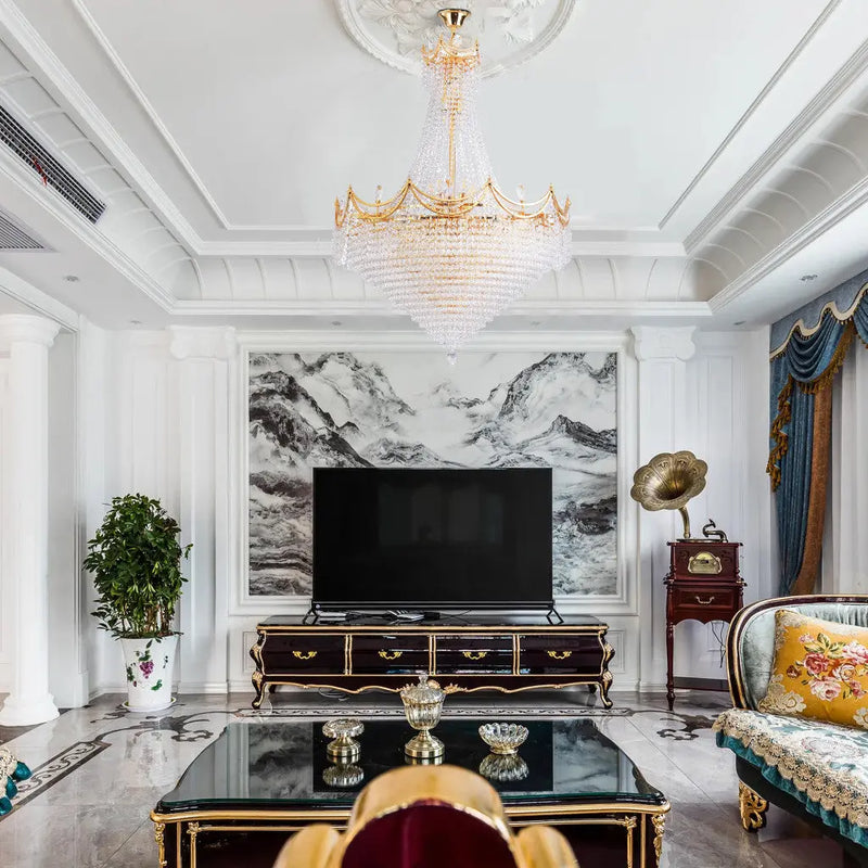 Clear And Gold Empire Multi Light Crystal and Metal Dimmable Chandelier Homeroots Lighting