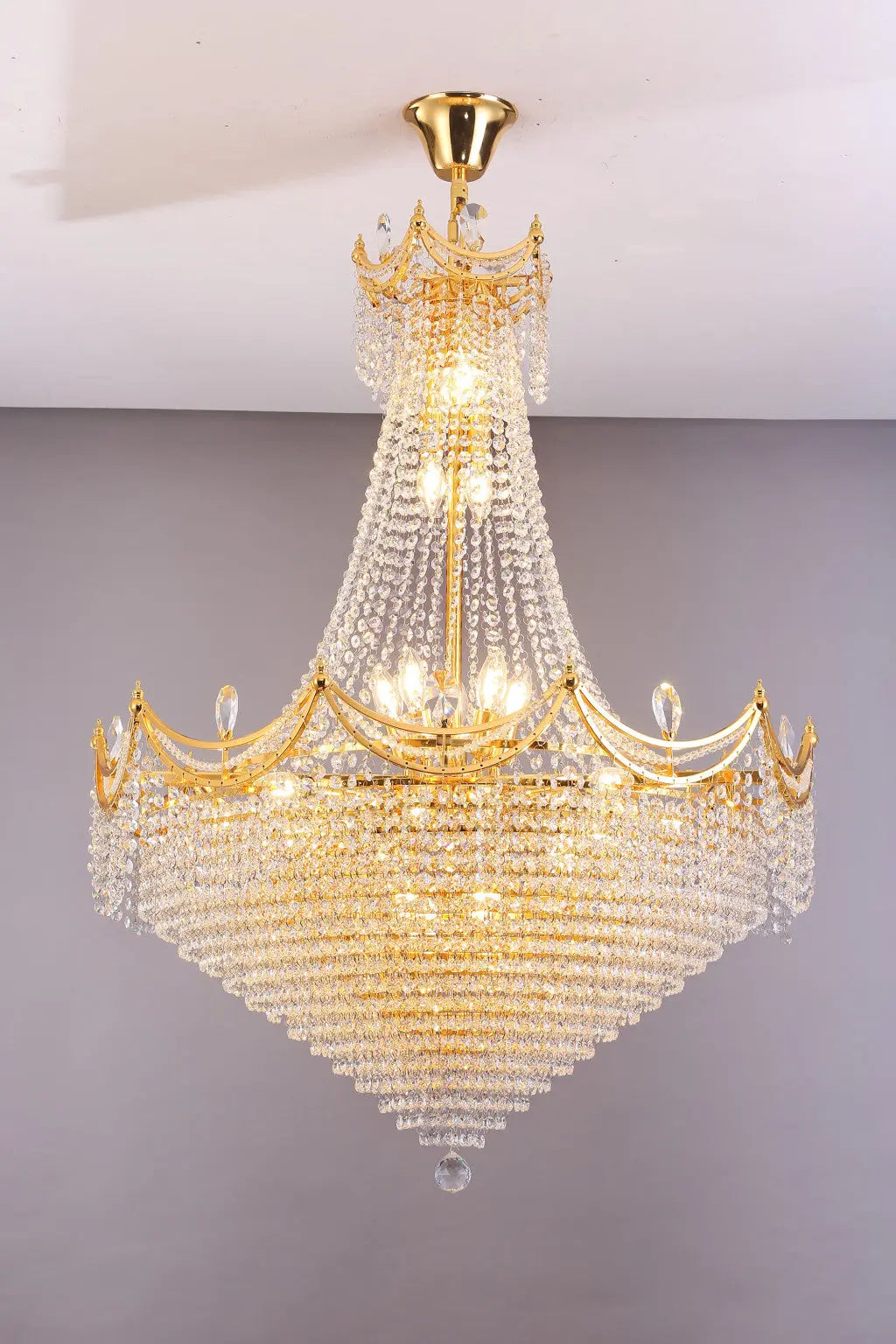 Clear And Gold Empire Multi Light Crystal and Metal Dimmable Chandelier Homeroots Lighting