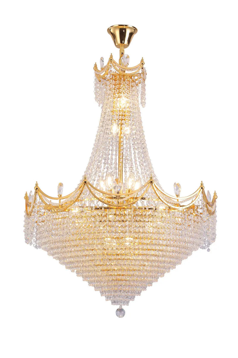 Clear And Gold Empire Multi Light Crystal and Metal Dimmable Chandelier Homeroots Lighting
