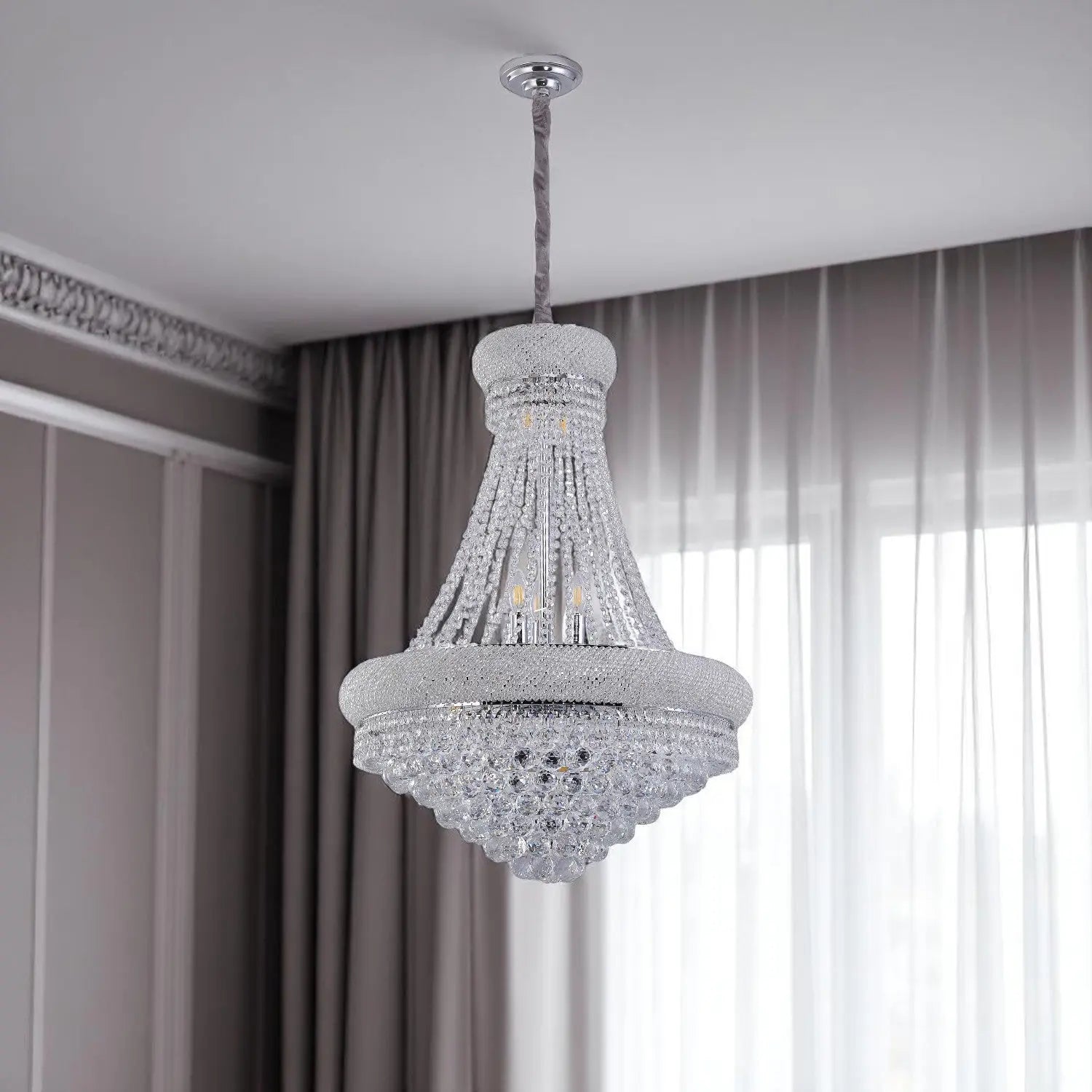Clear And Silver Empire Multi Light Crystal and Metal Dimmable Chandelier Homeroots Lighting