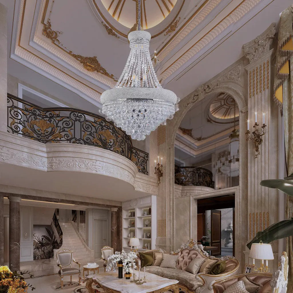 Clear And Silver Empire Multi Light Crystal and Metal Dimmable Chandelier Homeroots Lighting