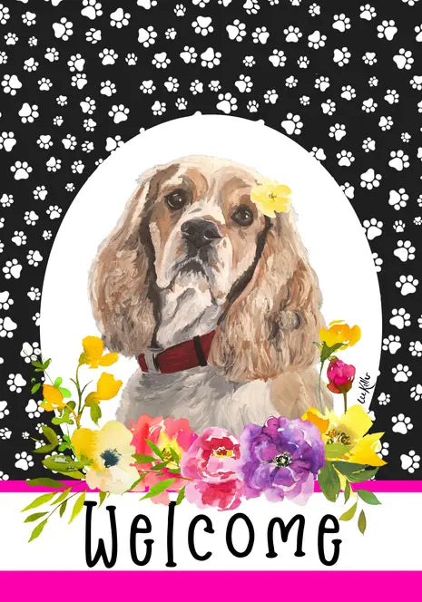Cocker Spaniel Buff - Hippie Hound Studios Paw Prints  House and Garden Flags Best of Breed
