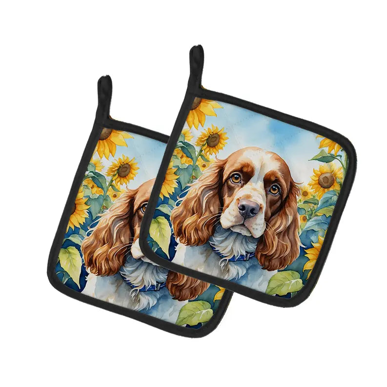 Cocker Spaniel in Sunflowers Pair of Pot Holders Caroline's Treasures