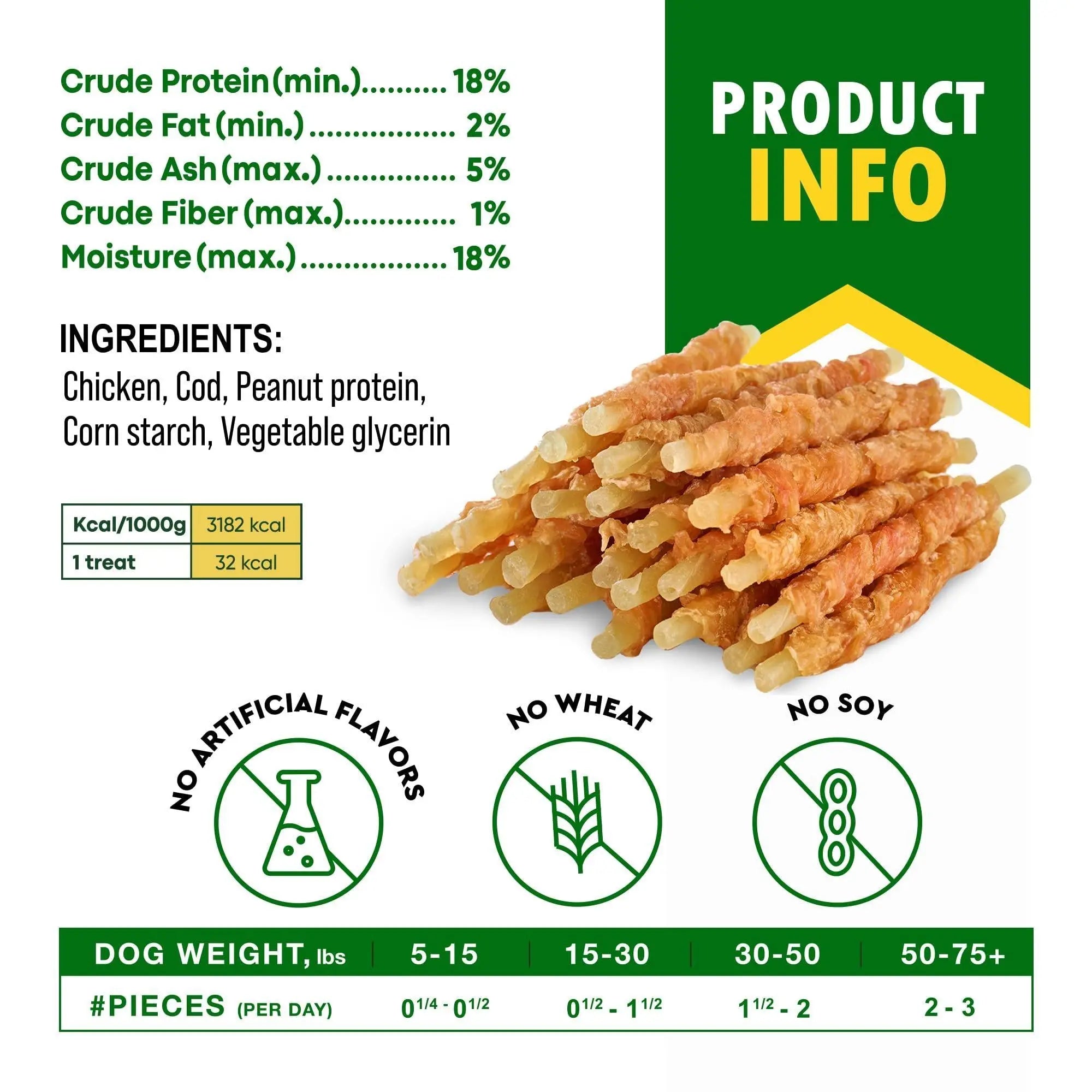 Cod Sticks Dog Treats Chicken Wrapped   All Natural Rawhide   Free & Grain Free Long Lasting Chews for Large & Small Dogs   Organic Dried Pet Snacks   Support Healthy Teeth & Skin Coat Beloved Pets