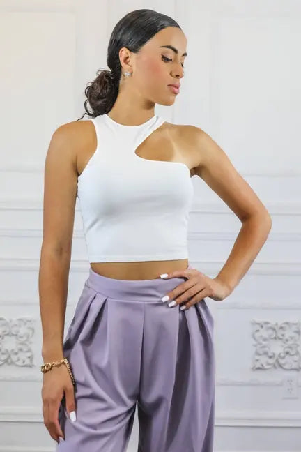 Cold Shoulder Asymmetrical Cropped Top SurelyMine