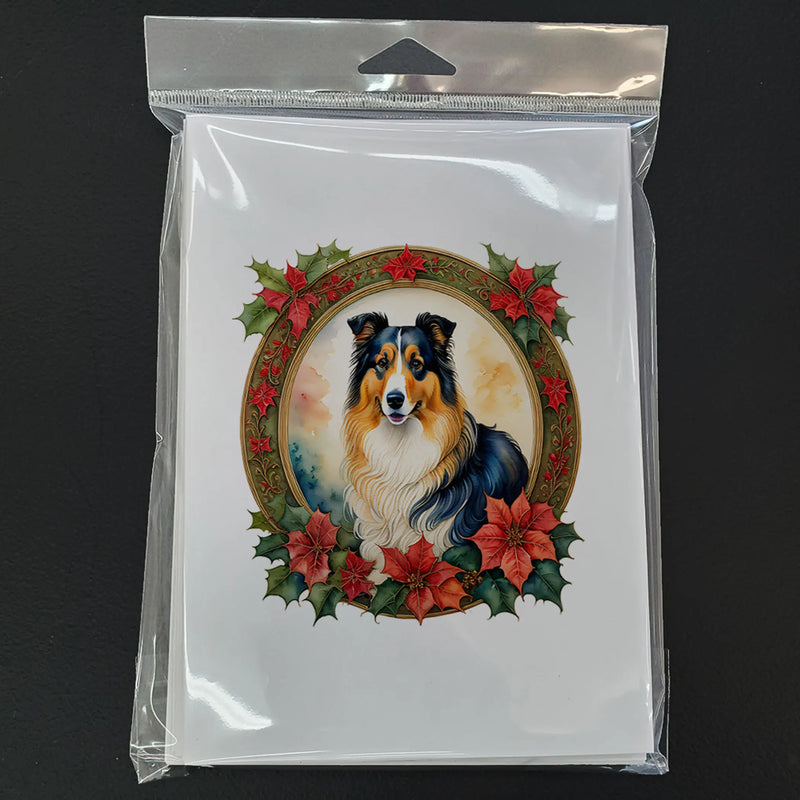 Collie Christmas Flowers Greeting Cards Pack of 8 Caroline's Treasures