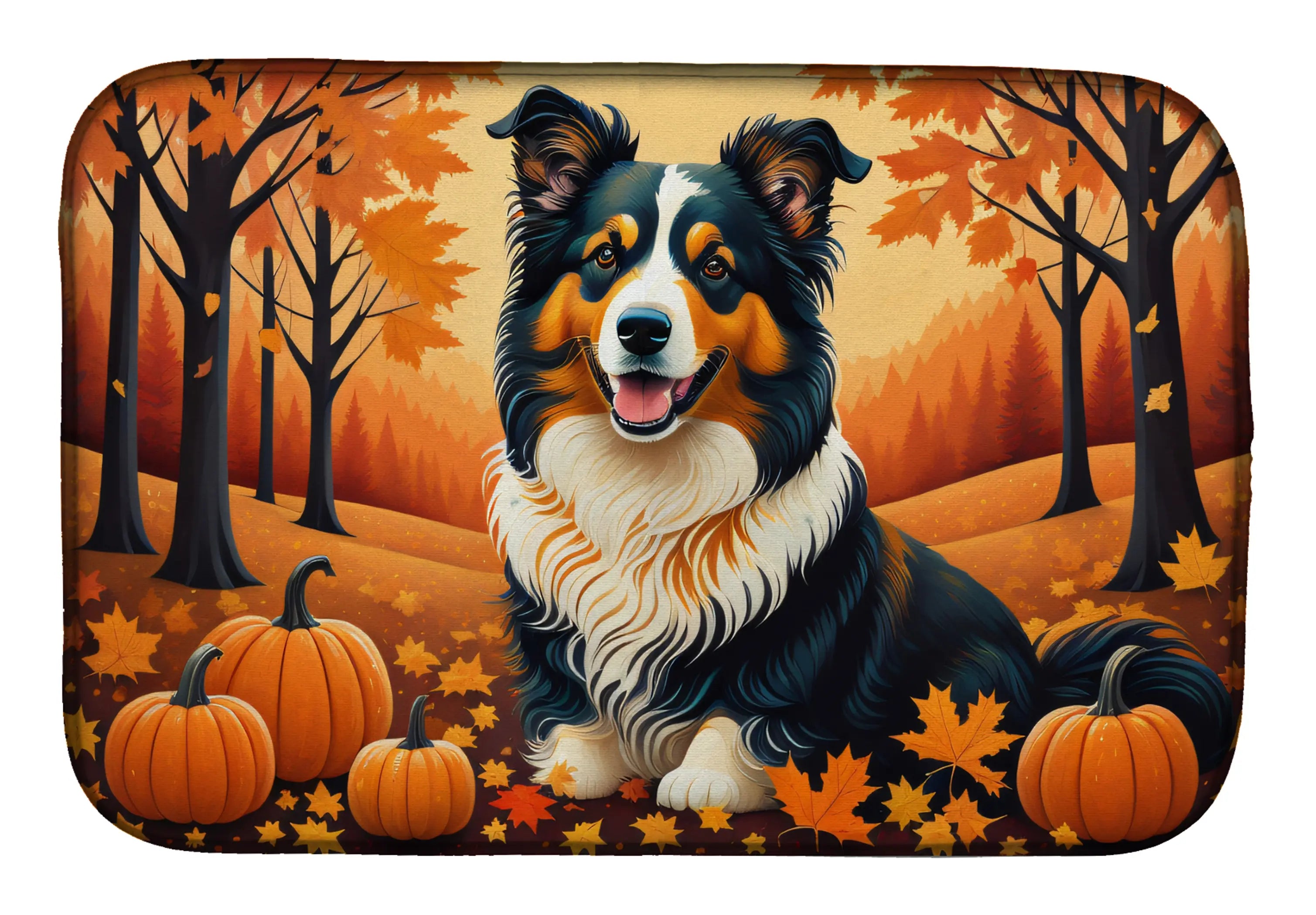 Collie Fall Dish Drying Mat Caroline's Treasures