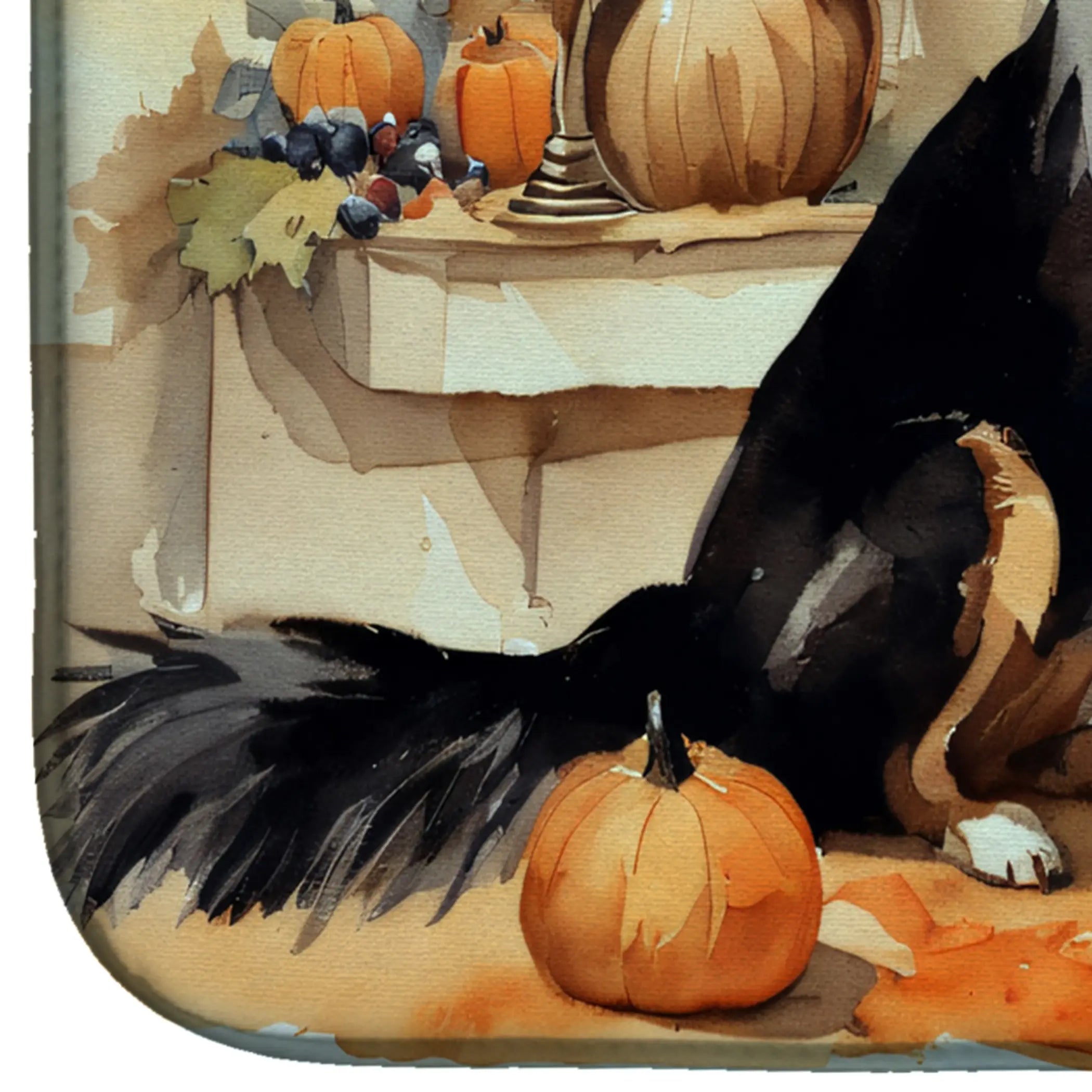 Collie Fall Kitchen Pumpkins Dish Drying Mat Caroline's Treasures