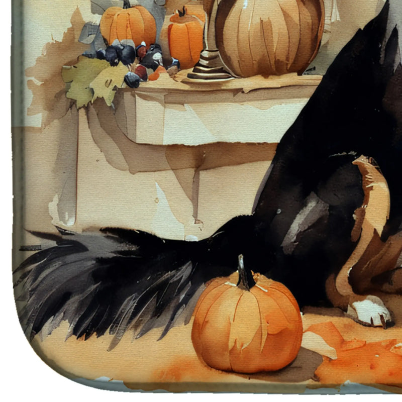Collie Fall Kitchen Pumpkins Dish Drying Mat Caroline's Treasures