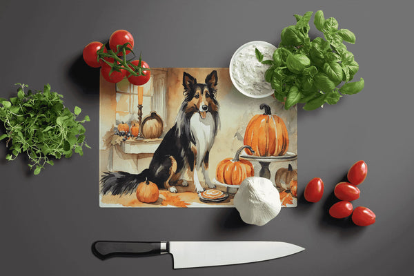 Collie Fall Kitchen Pumpkins Glass Cutting Board Caroline's Treasures
