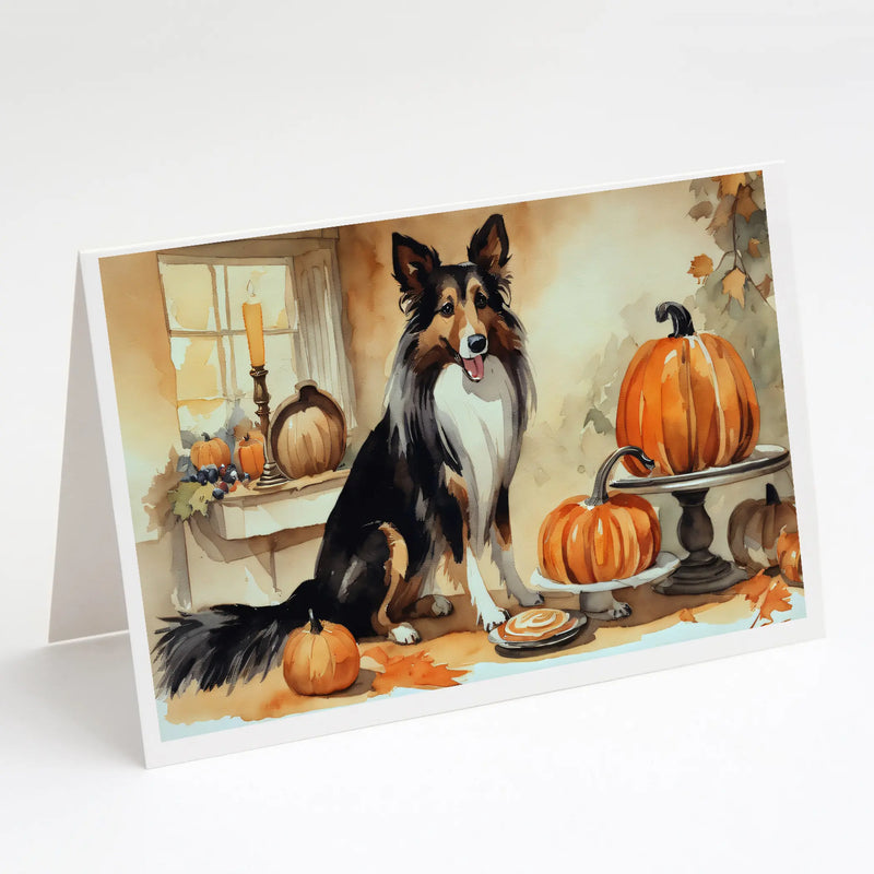 Collie Fall Kitchen Pumpkins Greeting Cards Pack of 8 Caroline's Treasures