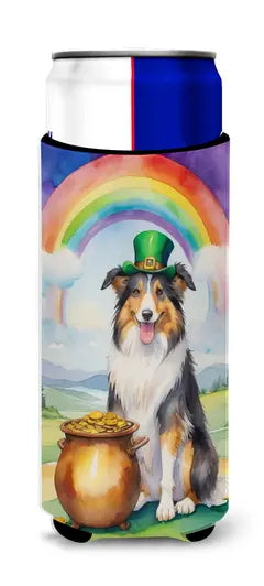 Collie St Patrick's Day Hugger for Ultra Slim Cans Caroline's Treasures