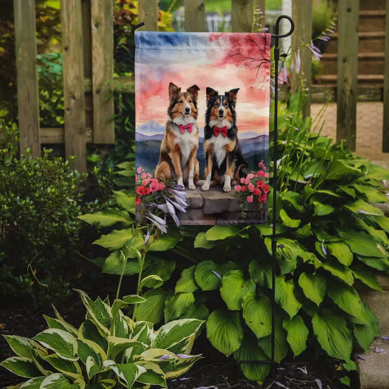 Collie Two Hearts Garden Flag Caroline's Treasures