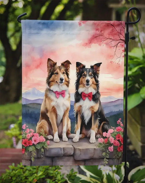 Collie Two Hearts Garden Flag Caroline's Treasures