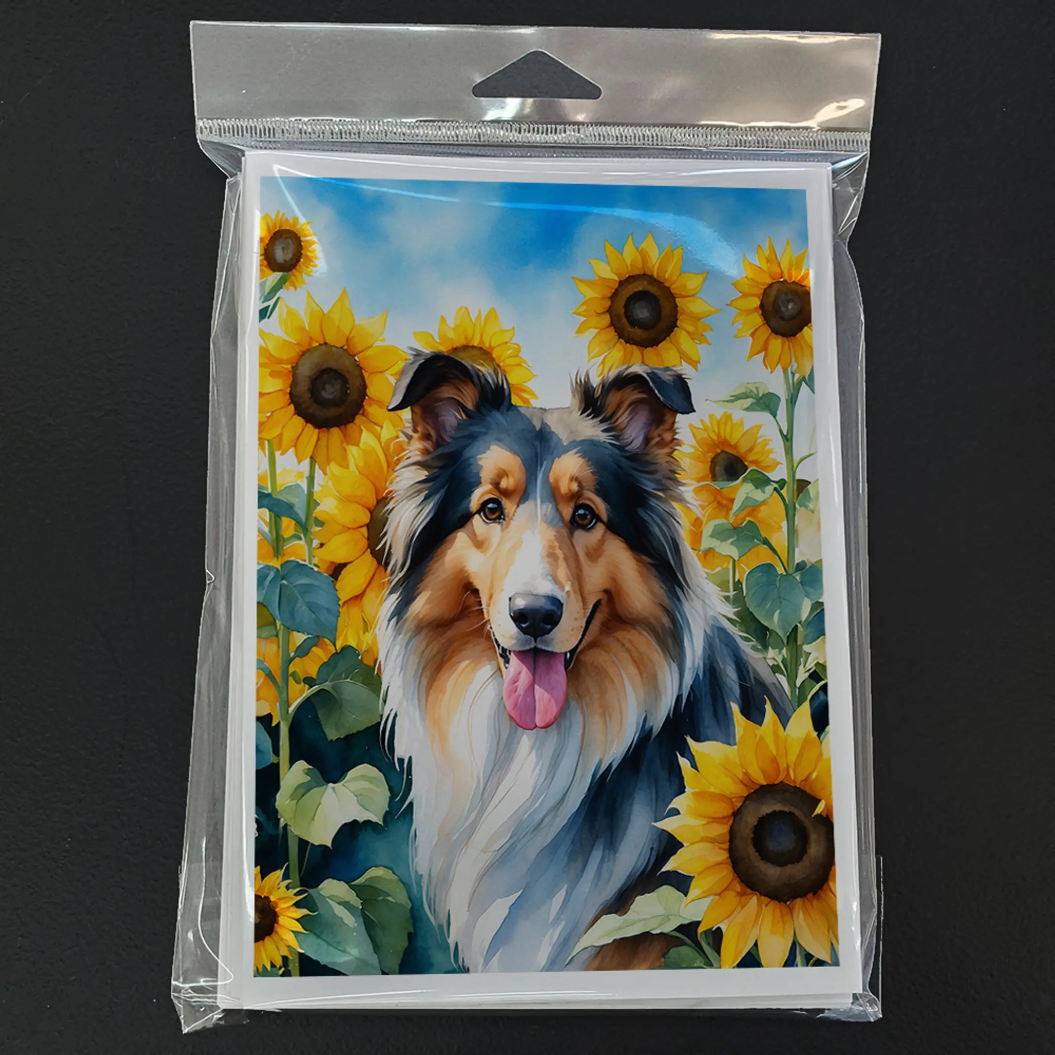 Collie in Sunflowers Greeting Cards Pack of 8 Caroline's Treasures