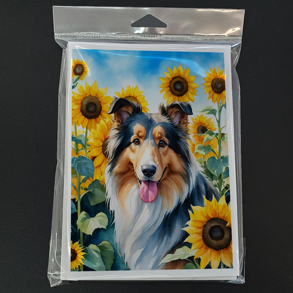 Collie in Sunflowers Greeting Cards Pack of 8 Caroline's Treasures