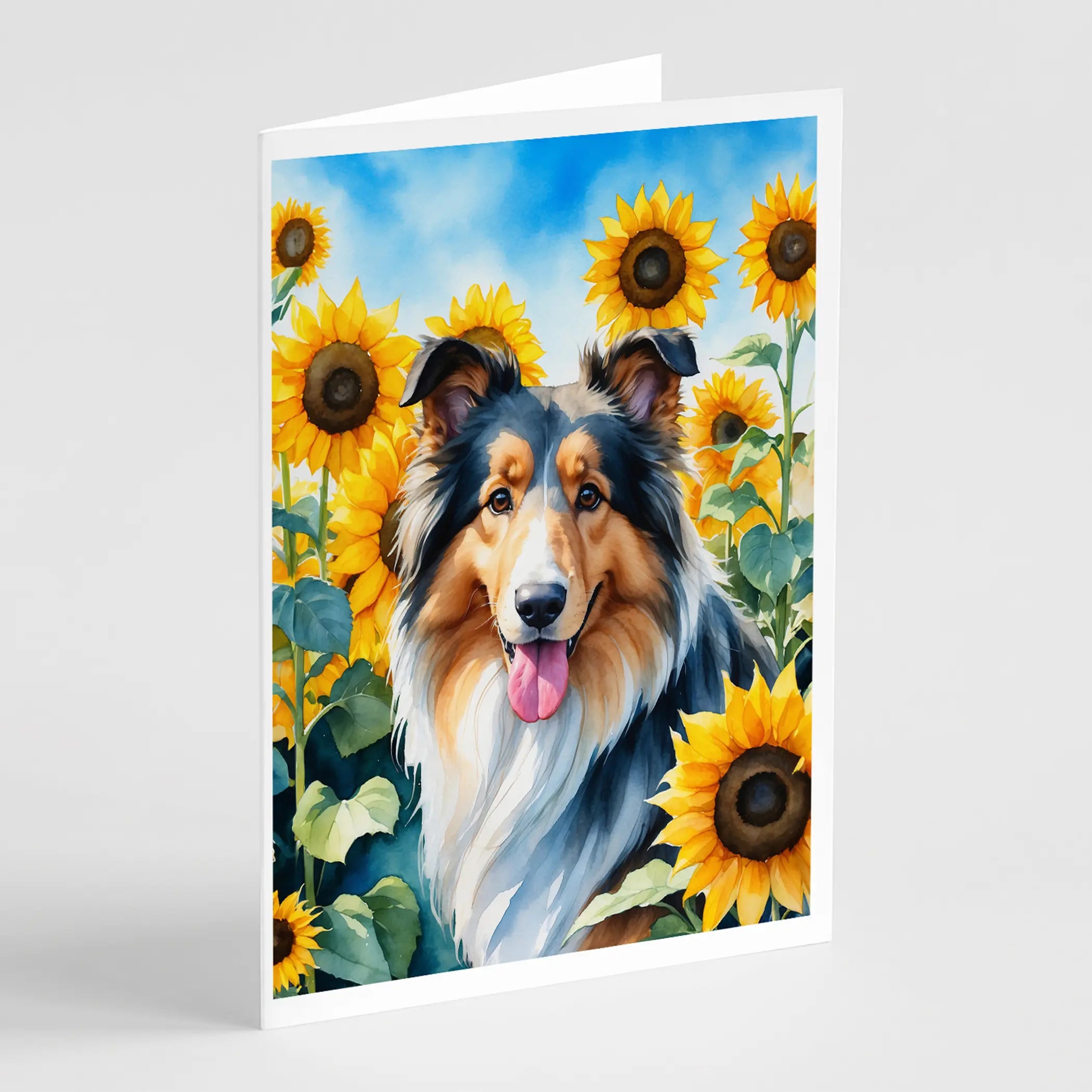 Collie in Sunflowers Greeting Cards Pack of 8 Caroline's Treasures