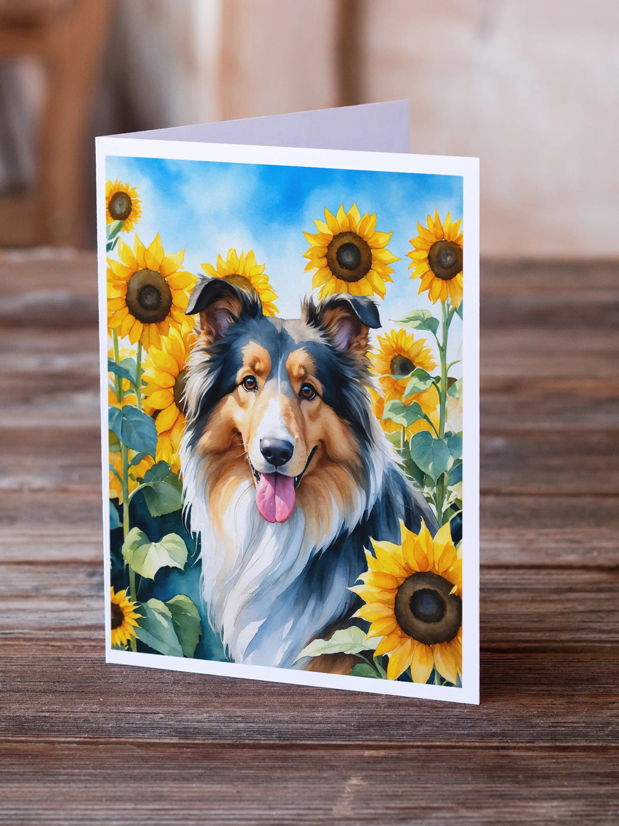Collie in Sunflowers Greeting Cards Pack of 8 Caroline's Treasures