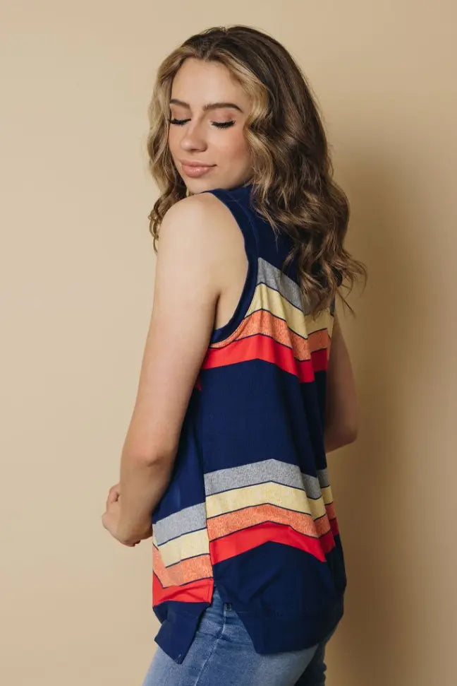 Colorblock Stripes Tank Top Stay Warm in Style