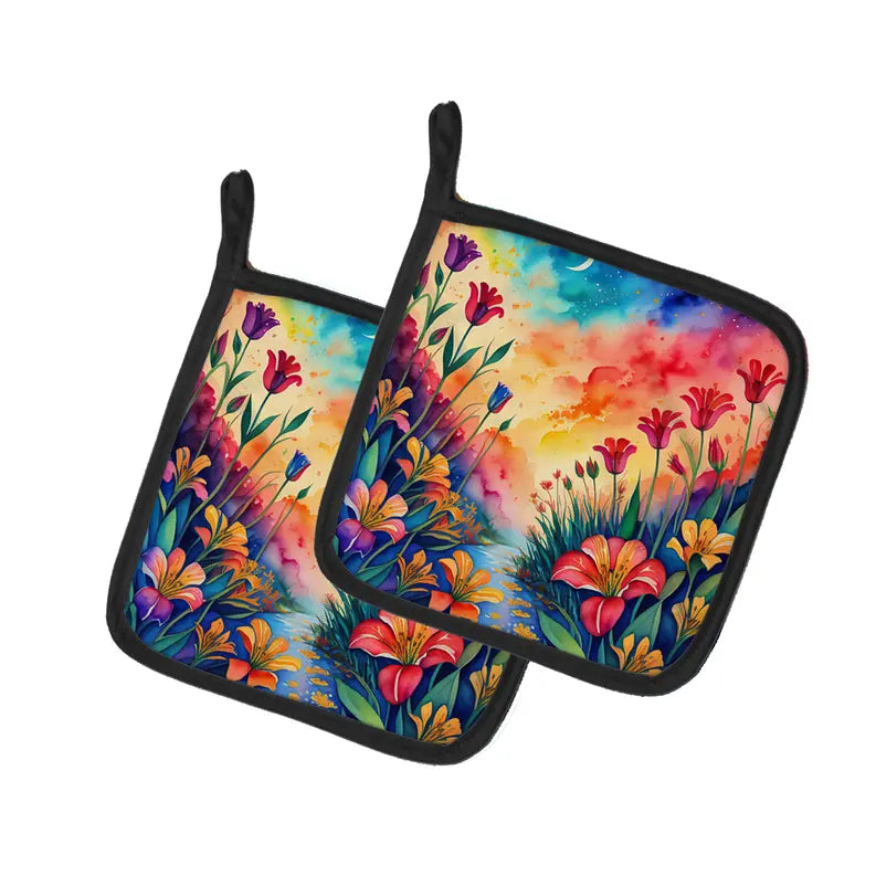 Colorful Asters Pair of Pot Holders Caroline's Treasures