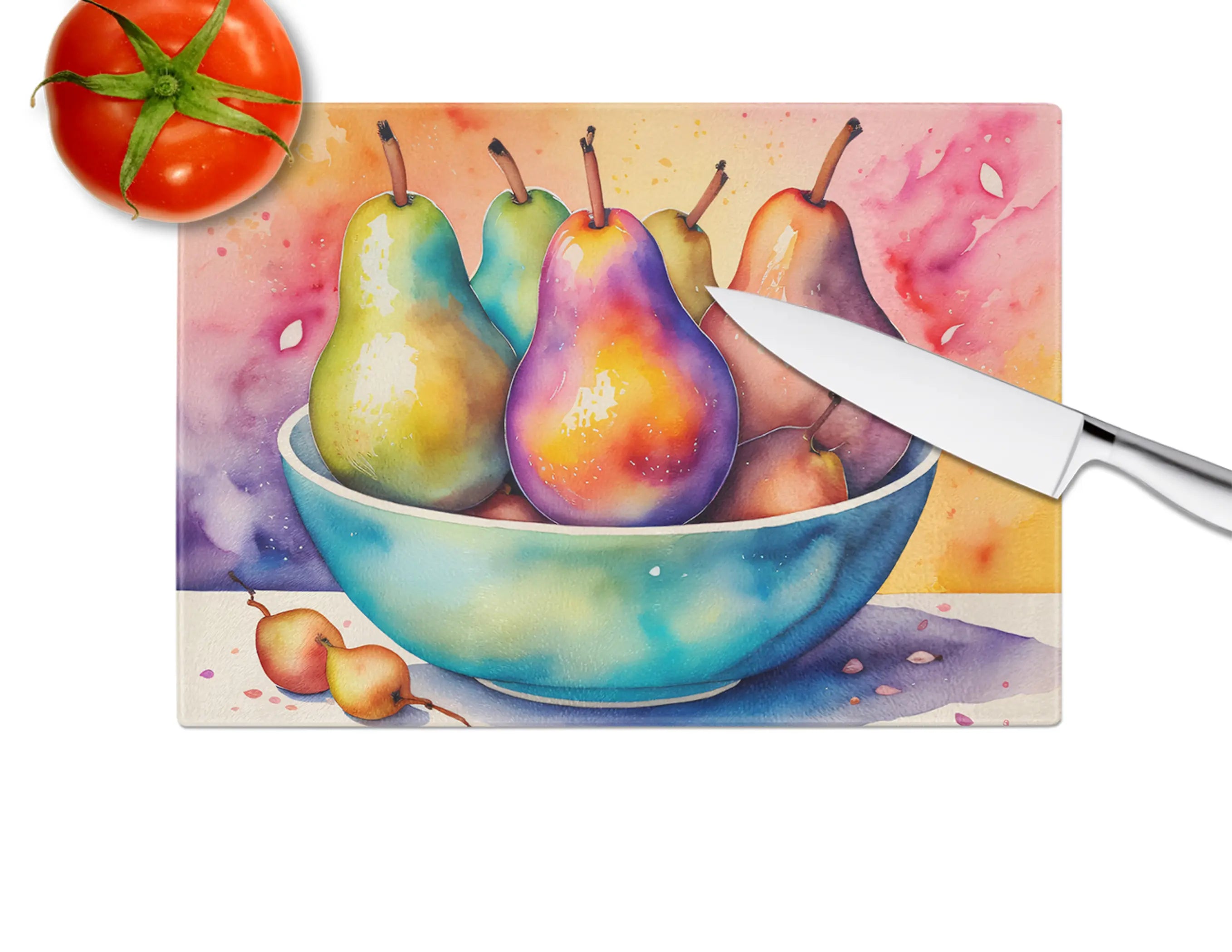 Colorful Pears Glass Cutting Board Caroline's Treasures