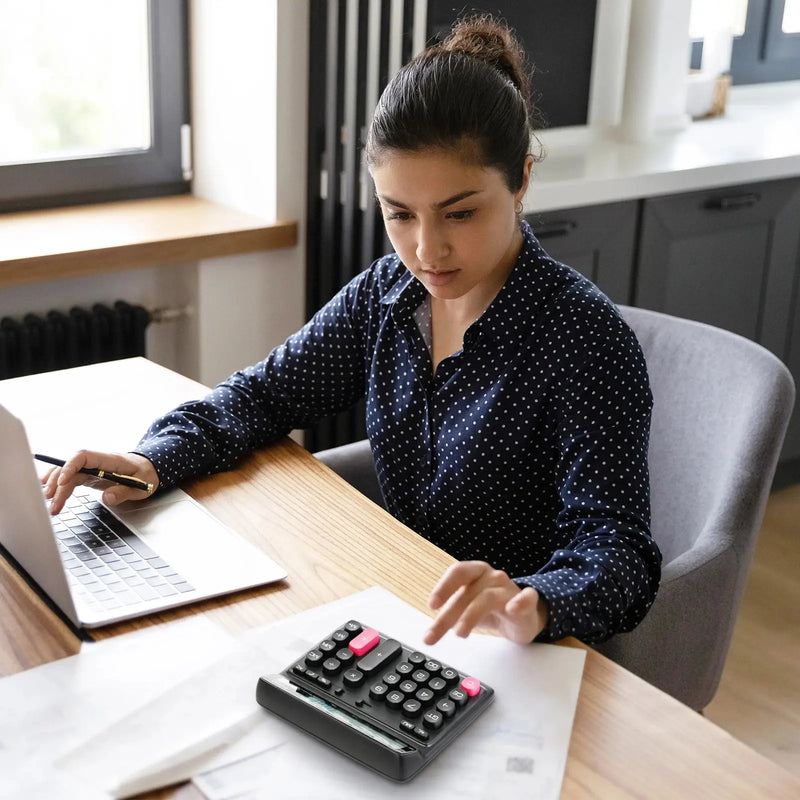 Comix Desktop Calculator, Computer Keys 12 Digit Large Display, Dual Power Black Electronic Calculator for Office Home GreatEagleInc