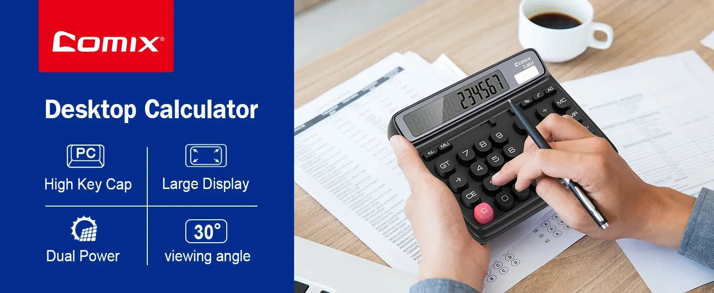 Comix Desktop Calculator, Computer Keys 12 Digit Large Display, Dual Power Black Electronic Calculator for Office Home GreatEagleInc