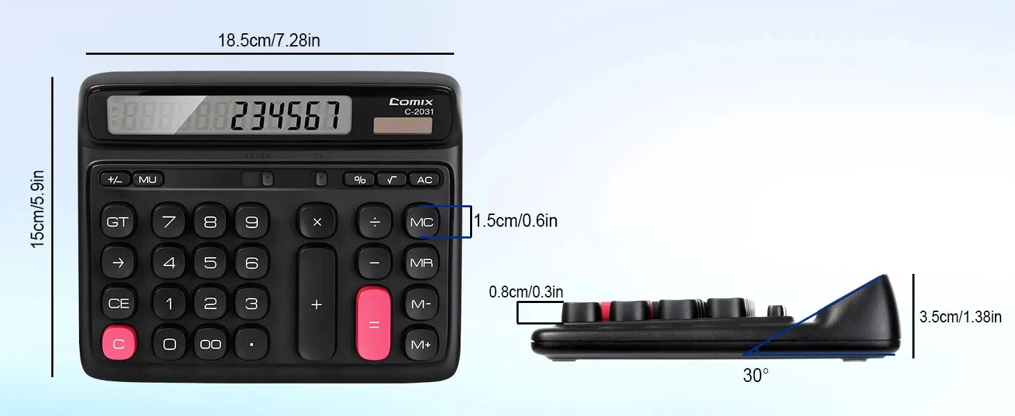 Comix Desktop Calculator, Computer Keys 12 Digit Large Display, Dual Power Black Electronic Calculator for Office Home GreatEagleInc