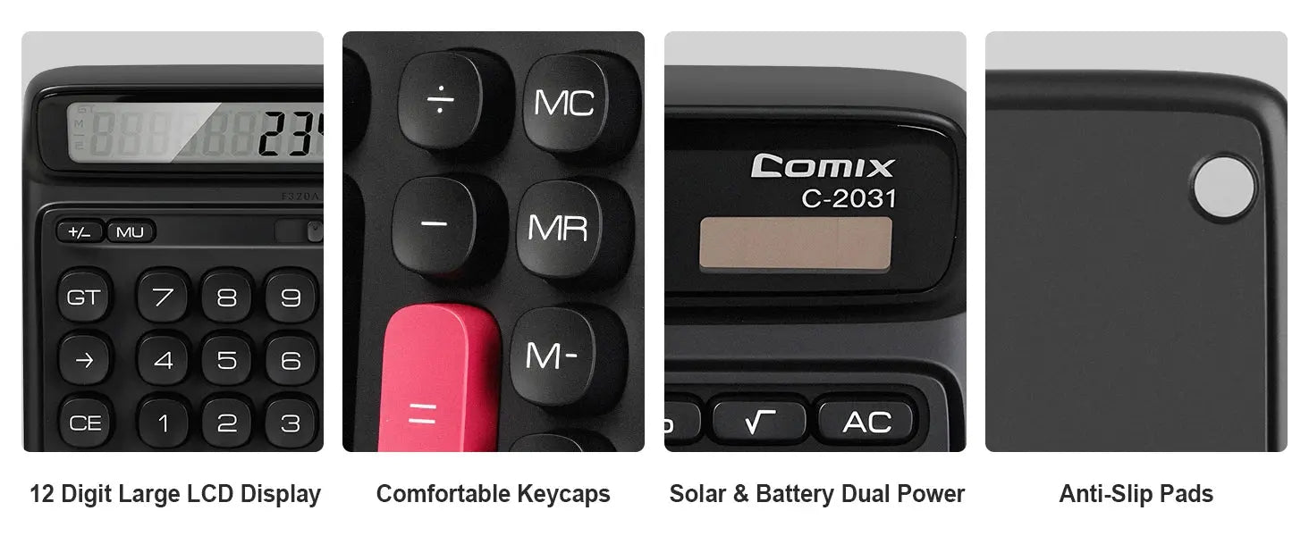Comix Desktop Calculator, Computer Keys 12 Digit Large Display, Dual Power Black Electronic Calculator for Office Home GreatEagleInc