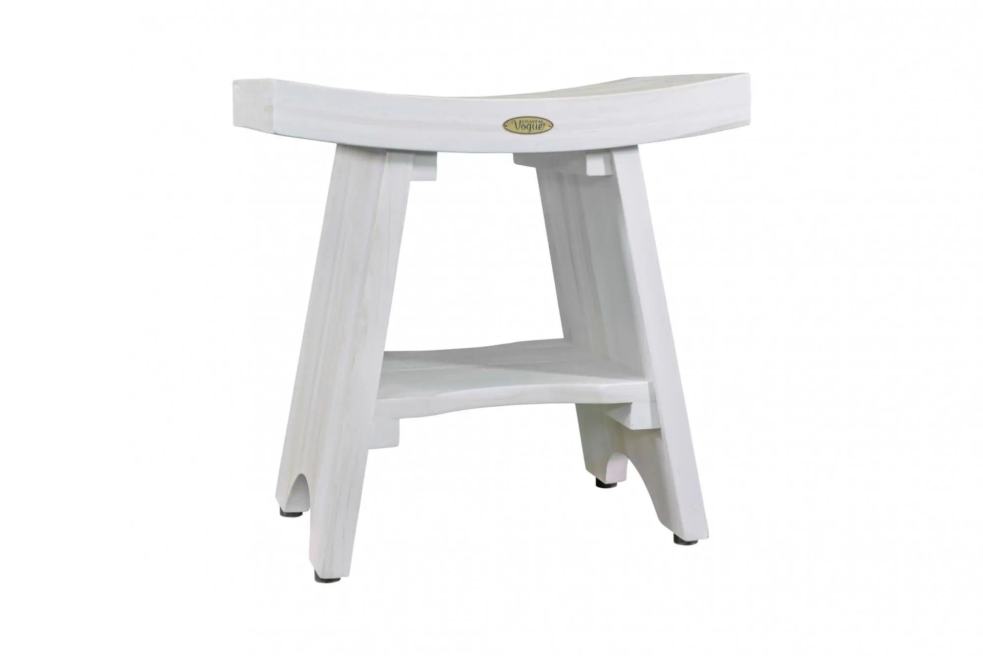 Compact Curvilinear Teak Shower Outdoor Bench With Shelf In Driftwood Finish Homeroots Bed & Bath