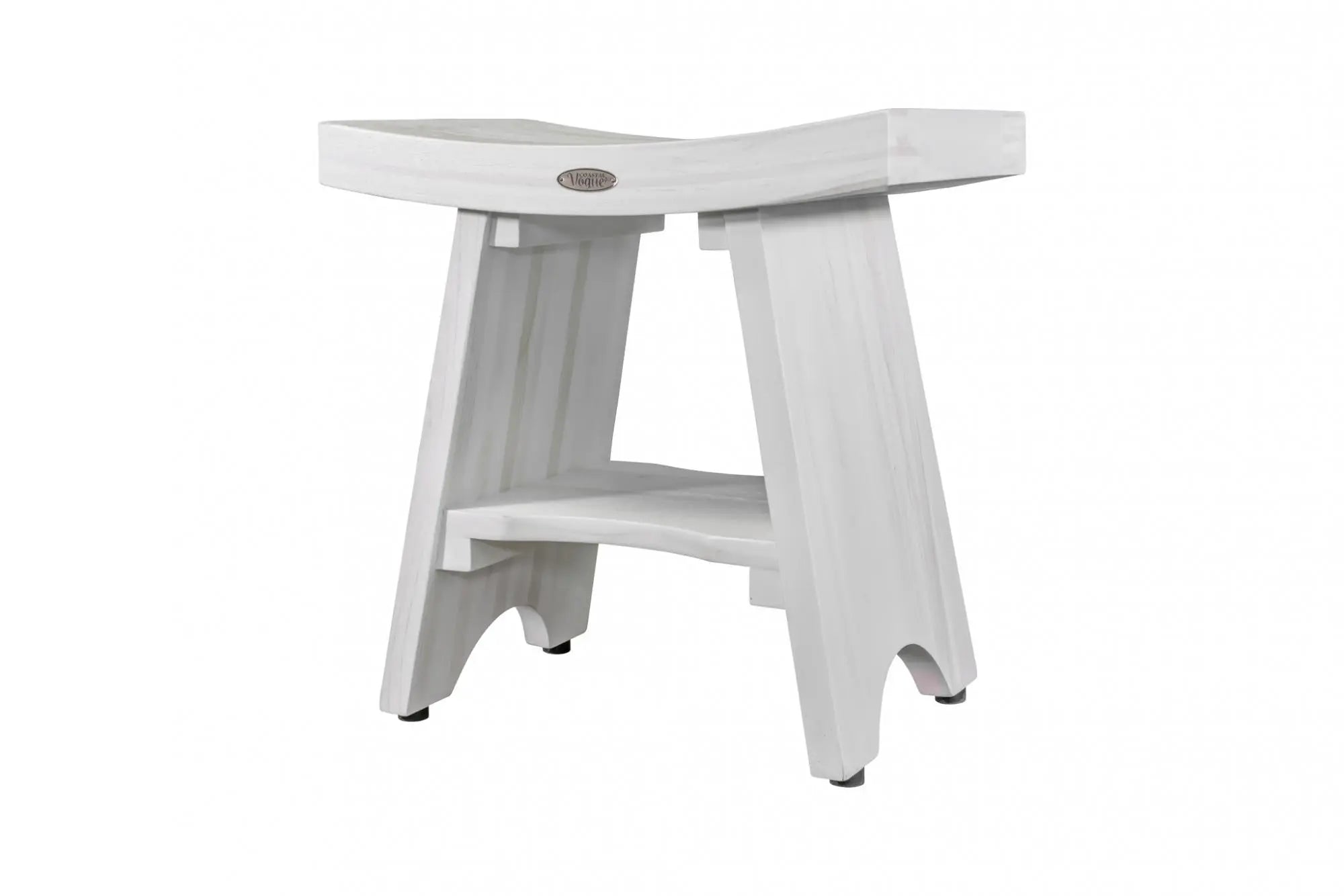 Compact Curvilinear Teak Shower Outdoor Bench With Shelf In Driftwood Finish Homeroots Bed & Bath